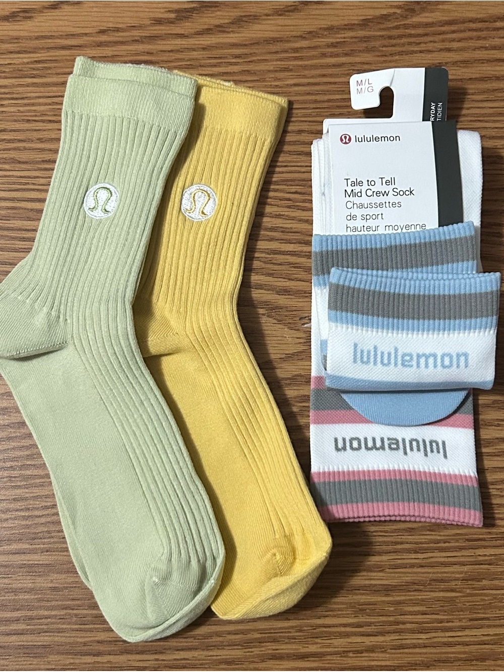 lululemon athletica Mid Crew Socks - Light Green & Yellow Blue & Pink